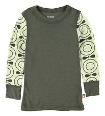 Katvig Long Sleeve Top - Wool - Army Green/Green w. Apples