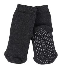 Melton Socks - Let's Go - Charcoal Grey w. Anti-slip