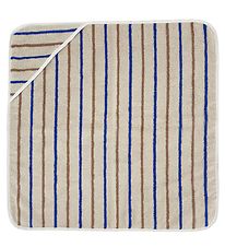 OYOY Hooded Towel - 100x100 cm - Raita - Caramel/Optic Blue