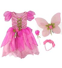Den Goda Fen Costume - Fairy Dress w. Wings/Magic Wand - Rose