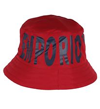 Emporio Armani Bucket Hat - Reversible - Red/Navy w. Print