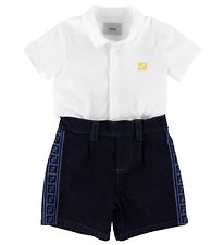 Fendi Set - Overhemd/Shorts - Wit/Denim Donkerblauw