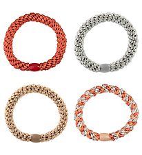 Kknekki Hair Elastics - 4-pack - Beige Glitter/Blue/Red