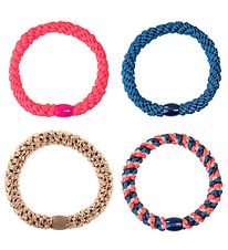 Kknekki Hair Elastics - 4-pack - Pink/Navy/Beige Glitter