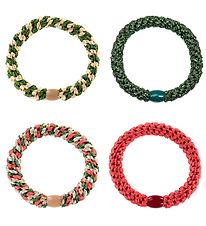 Kknekki Hair Elastics - 4-pack - Green/Glitter/Red