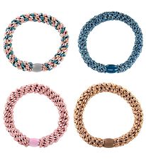 Kknekki Haargummis - 4er-Pack - Pink/Blau/Beige Glitzer