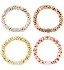 Kknekki Hair Elastics - 4-pack - Yellow/White/Beige Glitter