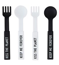 Design Letters Cutlery - 2-pack - To Go - Black/White w. Text