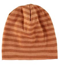 Joha Beanie - Wool - 2-layer - Brown w. Stripes