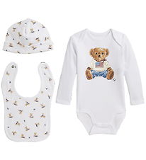 Polo Ralph Lauren Gift Box - Bodysuit/Teething Bib/Beanie - Whit
