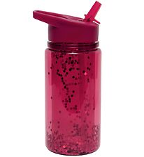 Petit Monkey Water Bottle w. Spout - 300 ml - Red w. Glitter