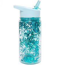 Petit Monkey Trinkflasche m. Strohhalme - 300 ml - Blau m. Glitz