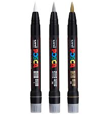 Posca Tuschpennor m. Penselspets - PFC-350 - 3 st - Silver/Guld/