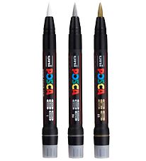 Posca Markers w. Brush Tip - PFC-350 - 3 pcs. - Silver/Gold/Whit