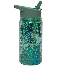 Petit Monkey Water Bottle w. Straw - 300 ml - Darkgreen w. Glitt