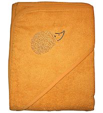 Nrgaard Madsens Hooded Towel - 75x75 - Mustard Yellow w. Hedgeh