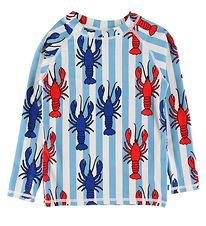 Småfolk Swim Top L/S - UV50+ - Blue/White w. Crayfish