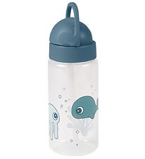 Done By Deer Water Bottle w. Straw - 350 ml. - Sea Friends - Blu