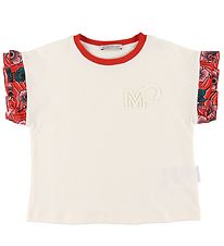 Moncler T-Shirt - Blanc av. Rouge/Fleurs