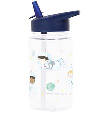 A Little Lovely Company Water Bottle w. Straw - 450 ml - Blue w.