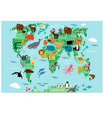 Citatplakat Poster - A3 - Carte du monde avec des animaux