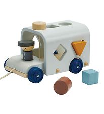 PlanToys Dragleksaker - Buss m. Plocklåda - Trä/Ljusblå