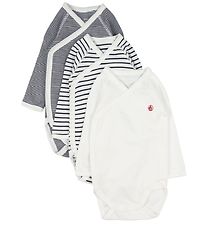 Petit Bateau Wrap Bodysuit l/s - 3-Pack - Blue/White Striped