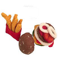 Papoose Leksaksmat - 18 Delar - Filt - Burger m. pommes frites