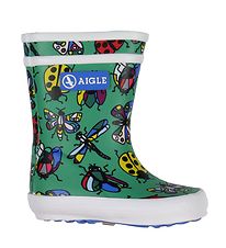 Aigle Rubber Boots - Baby Flac - Green w. Insects