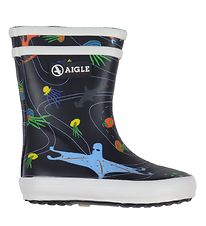 Aigle Rubber Boots - Baby Flac - Navy w. Sea Animals