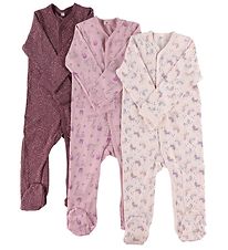 Pippi Baby Jumpsuit w. Footies - Assorted - Purple w. Pattern