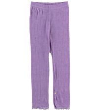 Joha Leggings - Wool/Silk - Purple w. Pointelle