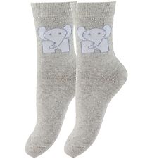 Fuzzies Socks - 2-Pack - Light Grey w. Elephants