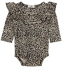 MarMar Bodysuit - L/S - Brown Leopard Print w. Ruffles