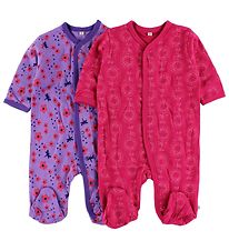 Pippi Baby Jumpsuit w. Footies - 2-Pack - Purple/Pink w. Print