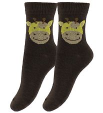 Fuzzies Socks - 2-Pack - Brown w. Giraffe