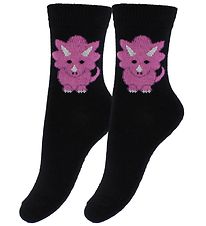 Fuzzies Socks - 2-Pack - Black w. Dino