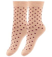 Fuzzies Socks - 2-Pack - Light Peach w. Bordeaux Dots
