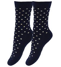Fuzzies Socks - 2-Pack - Navy w. Beige Dots