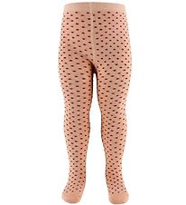 Fuzzies Tights - Light Peach w. Bordeaux Dots