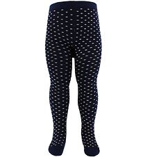 Fuzzies Tights - Navy w. Beige Dots