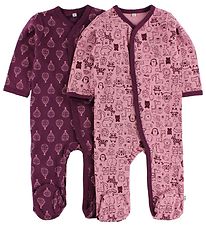 Pippi Baby Jumpsuit - 2-Pack - Rose/Purple w. Print