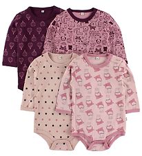 Pippi Baby Bodysuit - 4-Pack - L/S - Rose/Purple Pattern