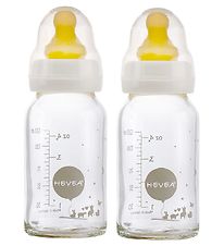 Hevea Nappflaskor - 2-pack - Glas & Naturgummi - Vit