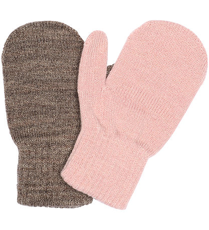 Melton Fäustlinge - 2er-Pack - Denver Melange/Rosa