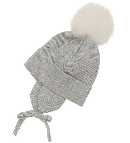 Huttelihut Beanie w. Earflaps - Knitted - Wool - Medium+ Grey Me
