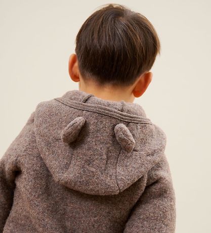 Huttelihut Pramsuit - Wool fleece - Brown Melange w. Ears