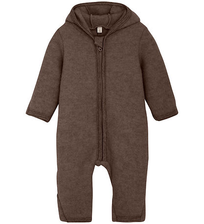 Huttelihut Pramsuit - Wool fleece - Brown Melange w. Ears
