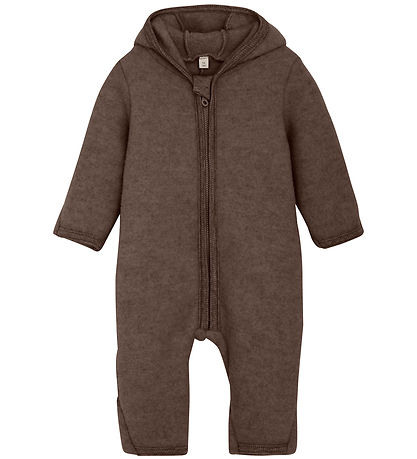 Huttelihut Pramsuit - Wool fleece - Brown Melange w. Ears