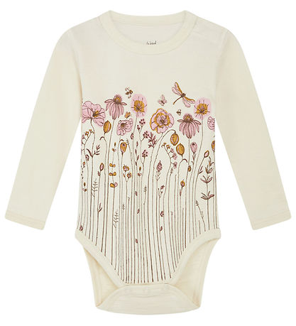 Hust and Claire Bodysuit L/æ - Wool/Bamboo - Baloo - Ecru w. Flo